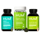 HUM Green Detox Bundle with Flatter Me Digetical Enzymes, Daily Cleanse Acne Suplement, and Celery Juice Fiber Gummies with Chlorophill, 3- Step Wellness Set, Supports Digeply & Gut Health