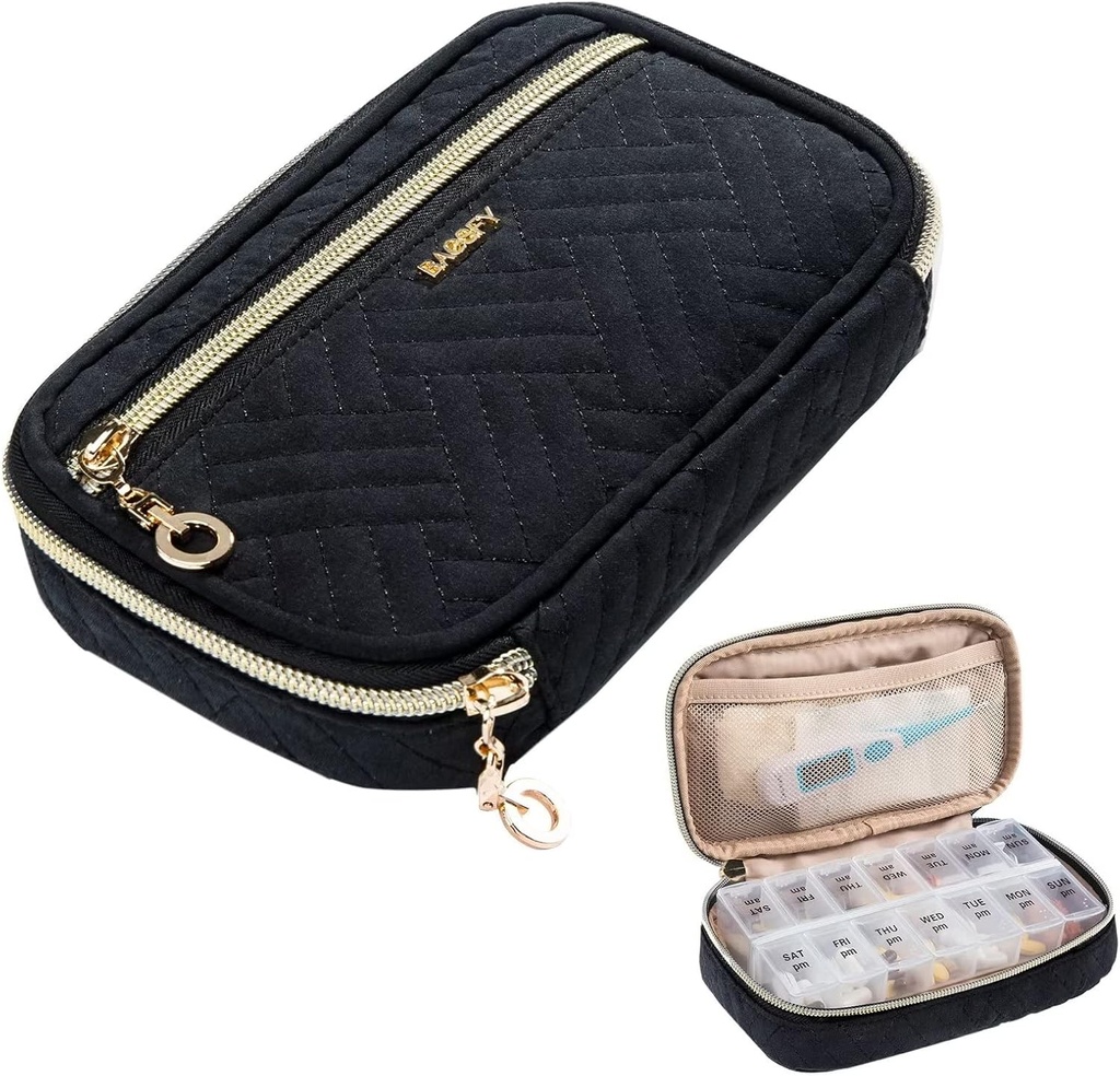 BAGSFY Pill Organizer Case 2 Times a Day- Weekly Medicine Organizer Travel Pill Box dengan Kontainer Kasus Obat-obatan Tersisa 7 Hari untuk Minyak Ikan, Vitamin, Suplemen