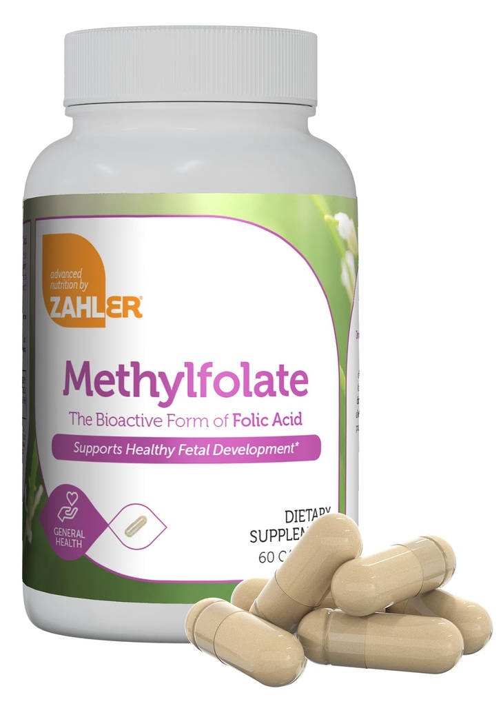 Zahler Methylfolat - Support Healthy Fetal Development and Genetic Health - Methylated Folic Acid from 1000 mcg DFE L- Methelfolat - Kosher Non GMO Methyl Foil Suplemen Bagi Perempuan (60 Capsules)