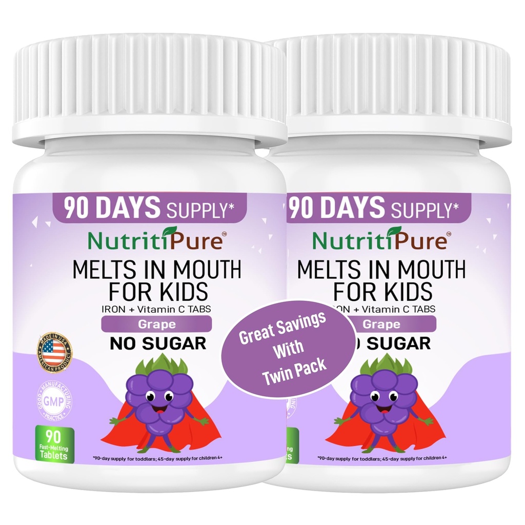 Anak-anak Tambahan Besi Chewable, Ferronyl ® Carbonyl Besi 9 mg, Vitamin C 30 mg, Grape Flavor, 90 Tablet (2 Botol)
