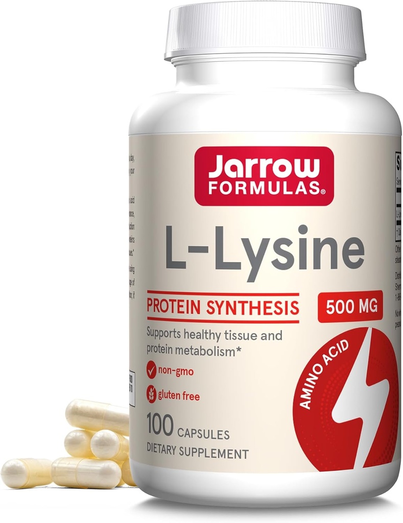 Jarrow Formulas L- Lysine 500 mg, Dietary Supplement, Amino Acid for Protein Synthesis and Healthy Tissuls Suppply, 100 Hari Supply