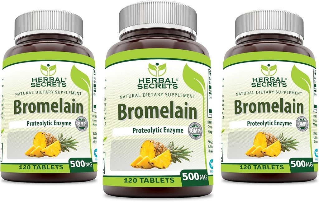 Herbal Secrets Bromelain 500 Mg 120 Tablets Supppplement Hoble 124; Pack of 34; Non-GMO 124; Gluten Free Alagly 124; Made in USA