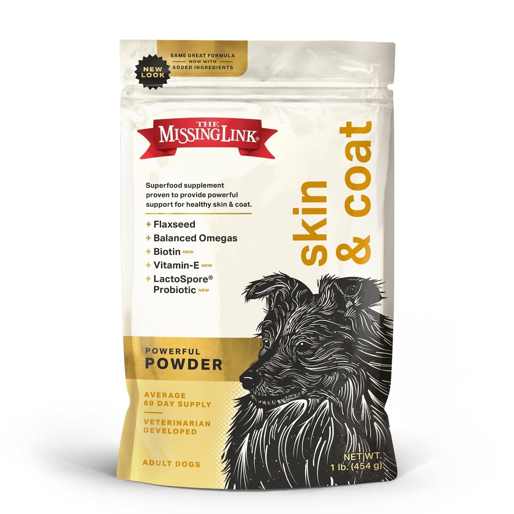 The Missing Link Skin & Coat + Progrance Suplement 1lb Bag - Superfood Pounder yang kuat untuk Dogs Supports Heally Skin & Glossy Coat, Promotes Pertumbuhan Rambut