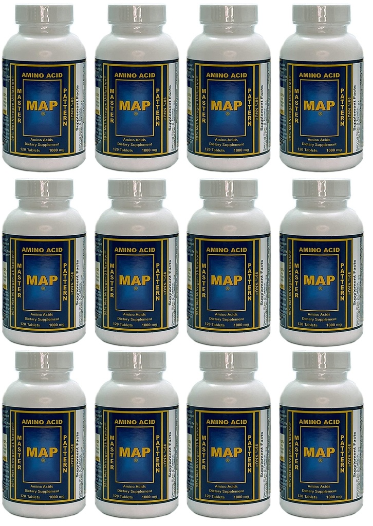 Sebungkus 12 botol MAP Master Amino Acid Pattern (120 Tablet / Bottle) 99% Utilisasi Nitrogen Net (NNU) - asli Formula oleh Dr. Luca Moretti