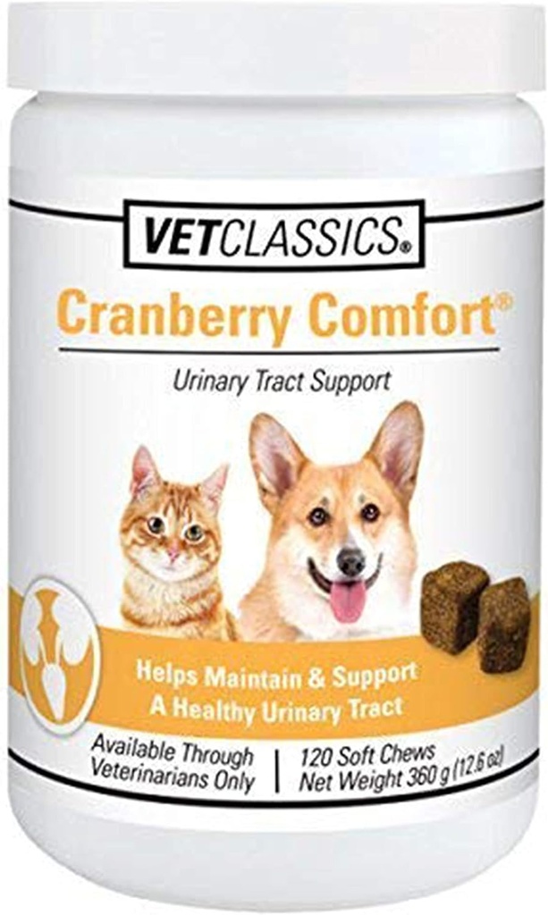 Vet Classics Cranberry Comfort Urinary Trakt Pet Supplement for Dogs, Cats - Mempertahankan Kesehatan Anak Anjing, Kendali Kucing Bladder - Persediaan Pet Incontinuence - 120 Soft Chews