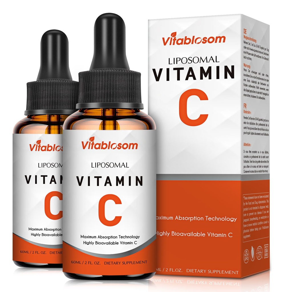 Liposal Vitamin C 2000mg Liquid for Adults, High Absorpsi VIT C, Maksimalkan Vitamin C, Imune System & Antioksidant Dukungan, 60ML (2 Bottle)
