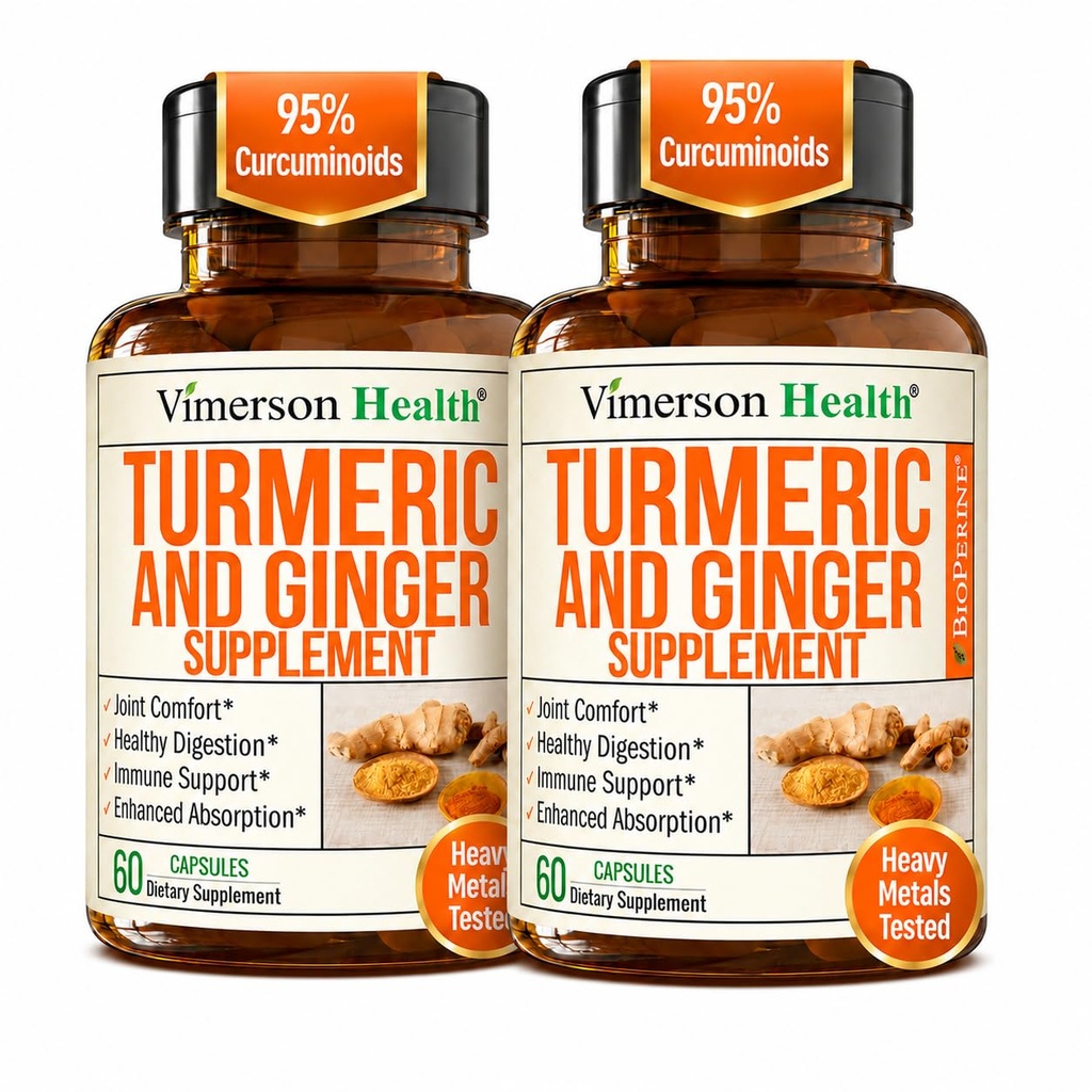 Turmeric Curcumin Supplemen dengan Ginger Root untuk Dukungan Gabungan, Digetsy & Gut Kesehatan - Berisi Curcumin Organ Turmeric dengan Pepper Hitam (Bioperin) untuk Enhanced Absorpsi - 60 Kapsul, 2 Pack