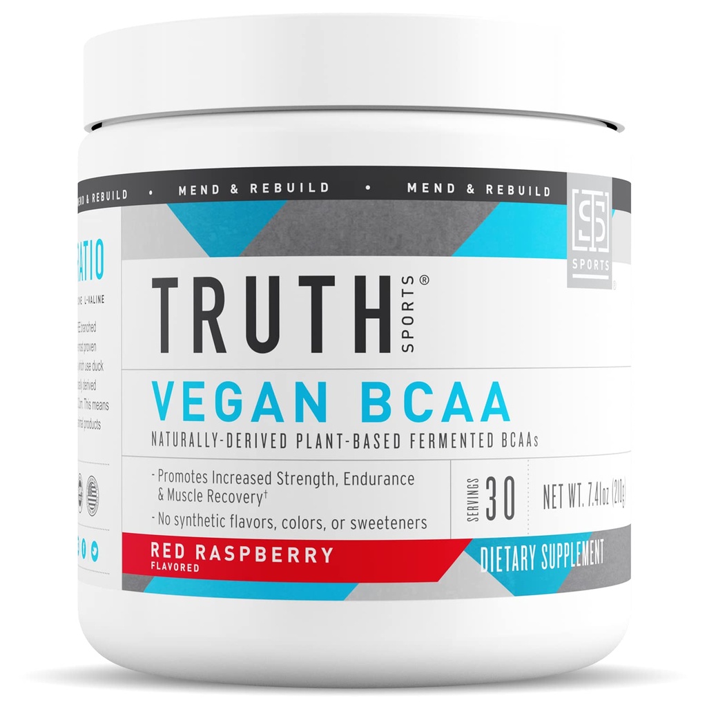 Vegan Nutrition Truth BCAA Powder- 2: 1: 1 Rasio BCAAs Amino Acids Powder for Energy, Gedung Muscle, Post Workout Recovery for Muscle Recovery (Red Raspberry, 30 Pelayan)