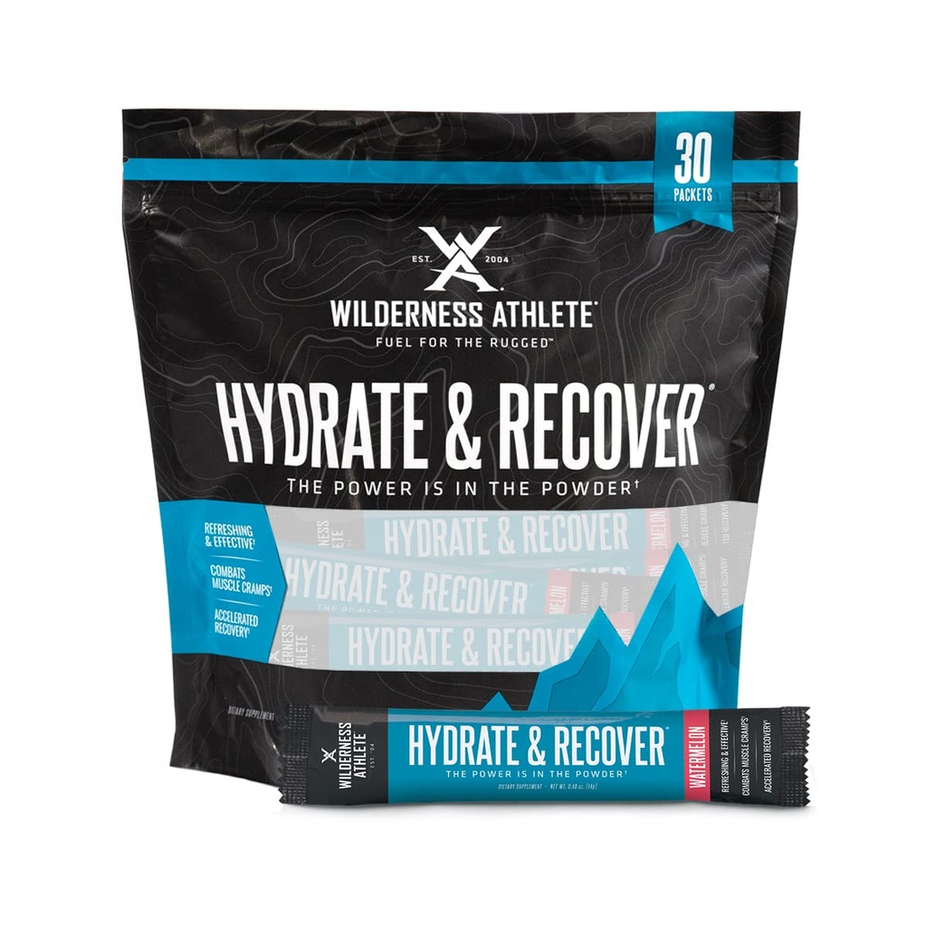 Wilderness Athlete - Hydrate & Reciver 124; Liquid Hidration Packet Electrolite Drink Mix - Recover Lebih cepat dengan Bcas - 30 Single Serving Hydrate Packets (Watermelon)