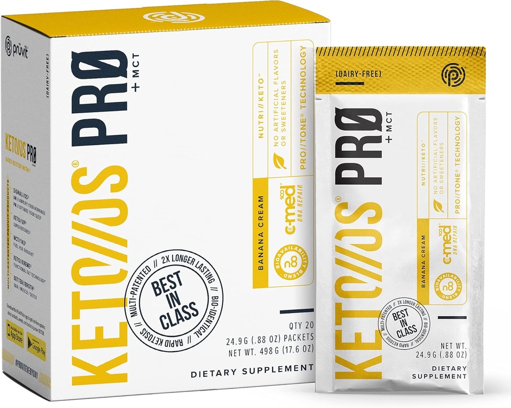 Pruvit Keto / / OS Pro Banana Cream + MCT Ketones - Keto / OS Pro Supplement for Energy Boost, Better Ditrables and Helling Combating The Aging Process - 20 Paket