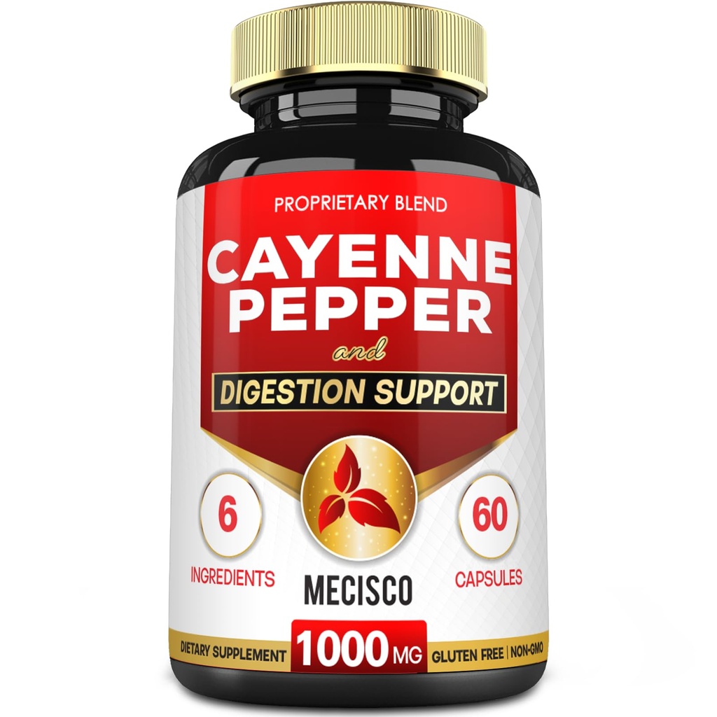 6in1 Cayenne Pepper Capsules with Ginger Root, Beet Root, and Black Pepper and More - 60 Capsules - Cayenne Suppplement Support Diusoling System, Imunity