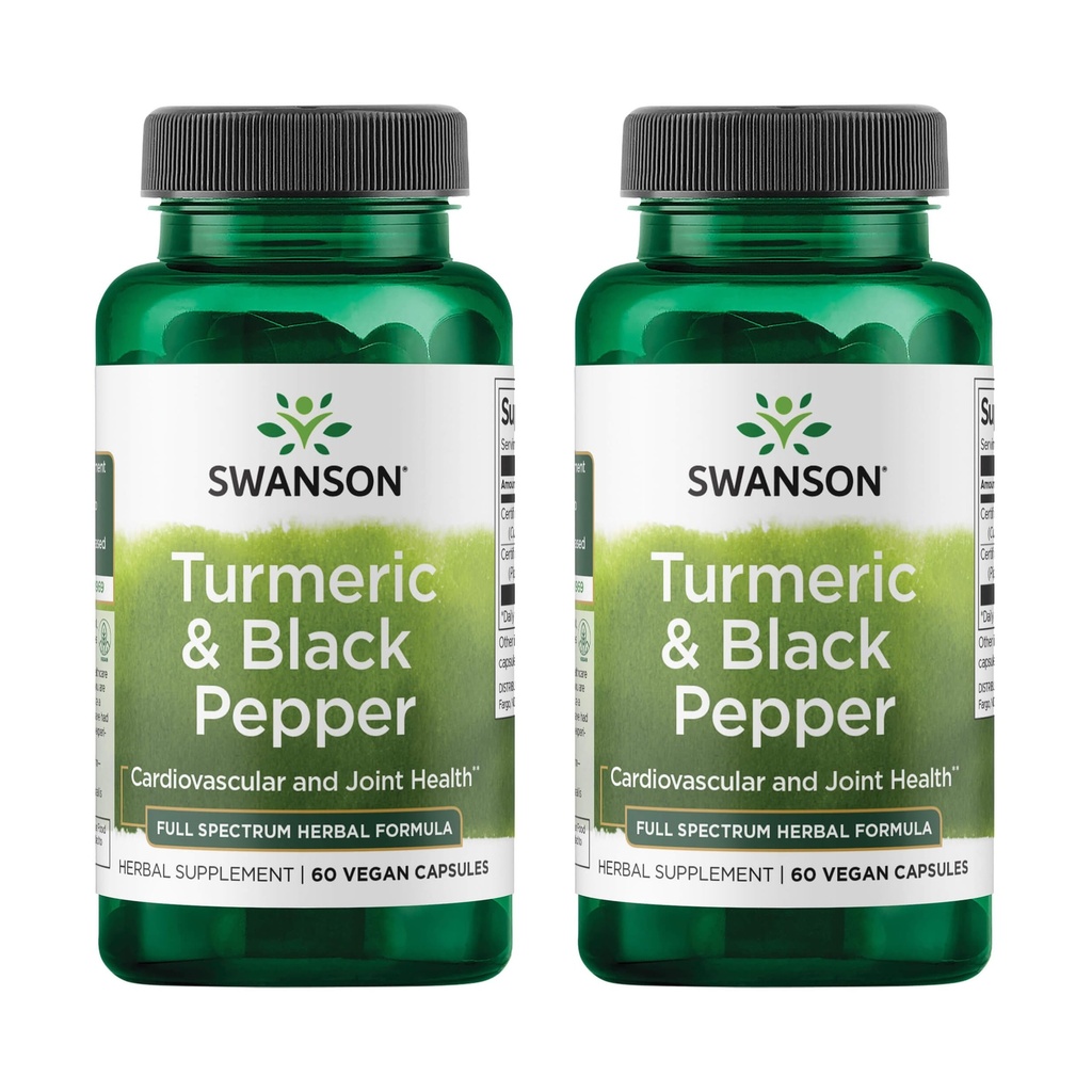 Swanson Turmeric & Black Pepper - Organic Joint Health, Heart Health, Interruption, & Liver Dupport Suplement - Natural Formula untuk Enhanced Bioavability & Absorpsi - (60 Vevgie Capsules) 2 Pack