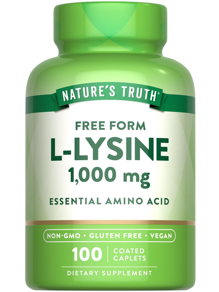 Nature 's Truth L Lysine 1000mg 124; 100 Caplet Coated 124; Escule Amino Acid 124; Vegan, Non-GMO, & Gluten Free Suplemen