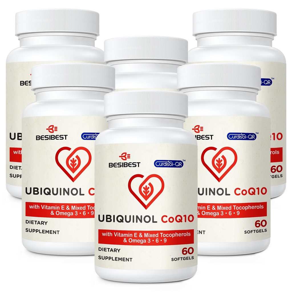 Ubiquinol CoQ10-600m-Softgel, Aktif Coq10 Ubiquinol Suplemen, dengan Vitamin E & Omega 3, 6, 9, Absorption - Koenzim Tinggi - Q10, Antioksidant Kuat untuk Produksi Energi, Teruji, 360 Count