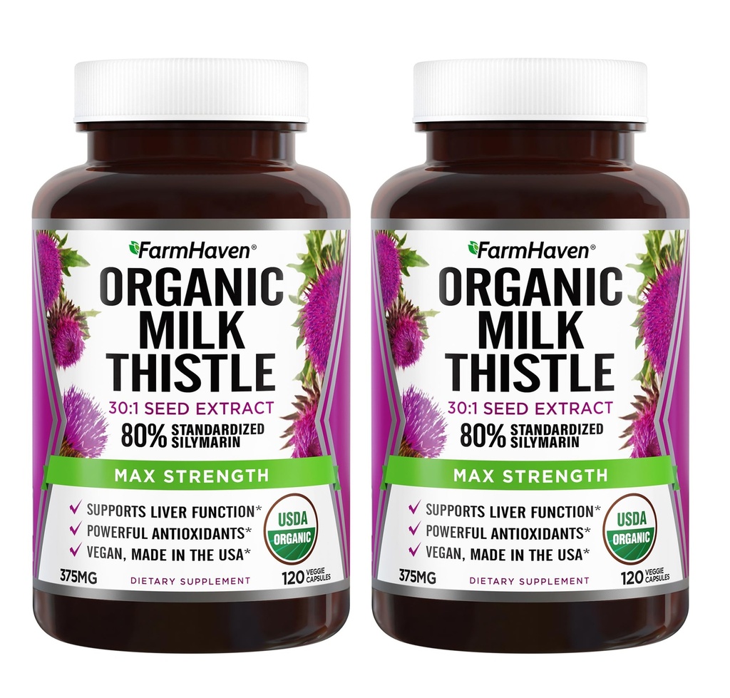 FarmHaven USDA Milk Organik Thistle Capsules 124; 30X Comcentrated Seed Extract & 80% Silymarin Standardied - Supports Liver Fungsi dan Overall Health 124; Non-GMO 124; 240 Vegan Capsules