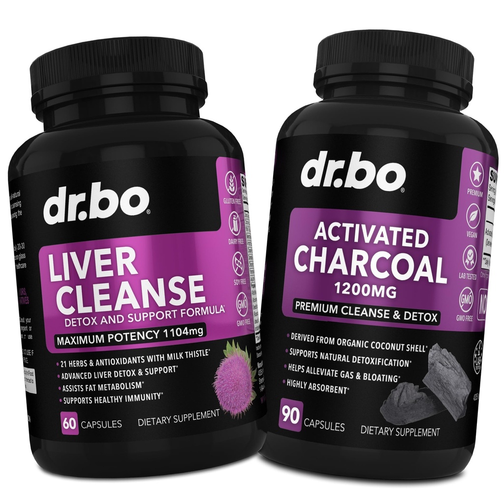 Liver Cleanse & Activated Charcoal Capsules - Pil Kesehatan Hati dengan Artichoke, Berine, Turmeric Herbs - 1200mg Organic Coconut Pill untuk Gas Perut dan Bloating Dups