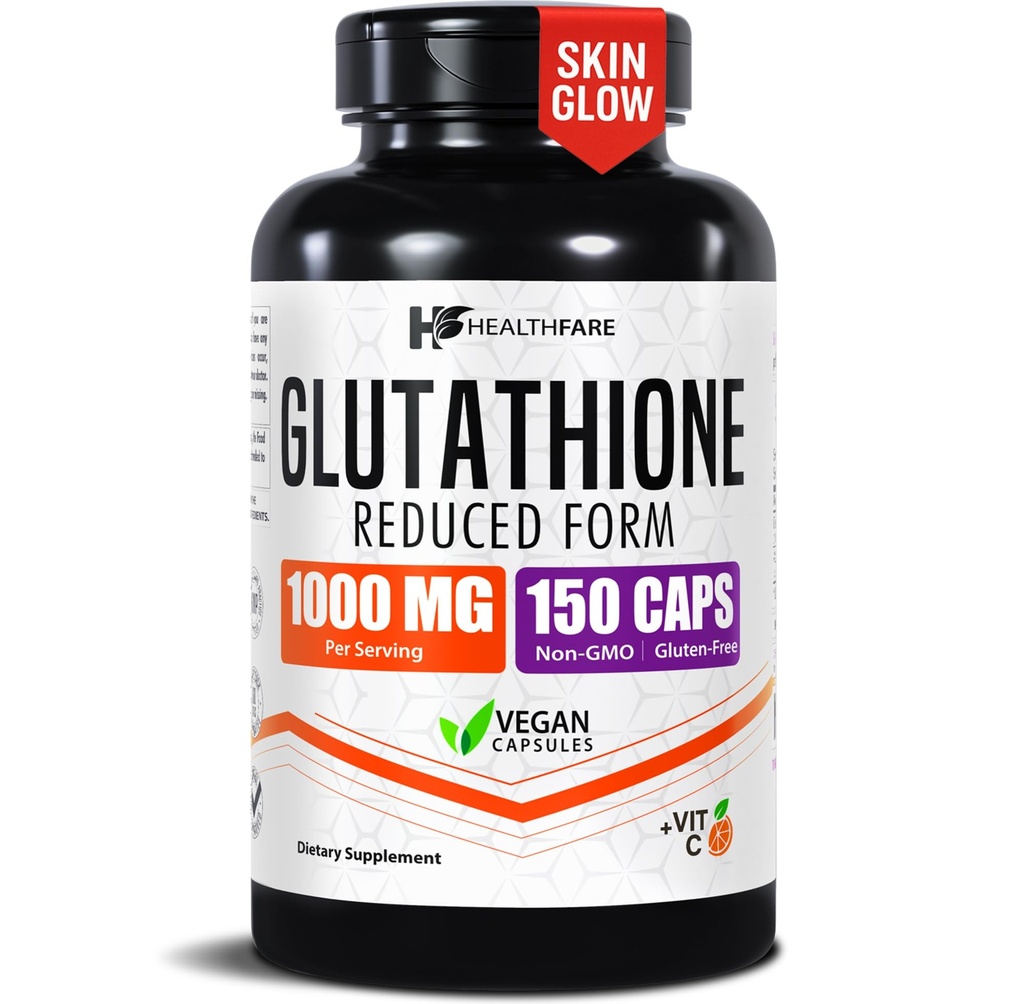 Suplemen Glutathione Healtfare 1000mg 124; Mengurangi GSH Antioksidant 126% + Sangat Purified £124; 150 Vegan Capsules 124; Imune & Detox Dukung 12.4; Non-GMO, Gluten- Free Aisa 124; Dibuat di AS