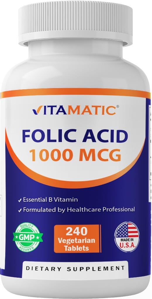 Vitamin Folic Acid 1000 mcg (1 mg) - Bible Vegetarian - 1667 mcg DFE - Vitamin B9 (240 Count (Paket 1)))