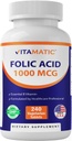 Vitamin Folic Acid 1000 mcg (1 mg) - Bible Vegetarian - 1667 mcg DFE - Vitamin B9 (240 Count (Paket 1)))