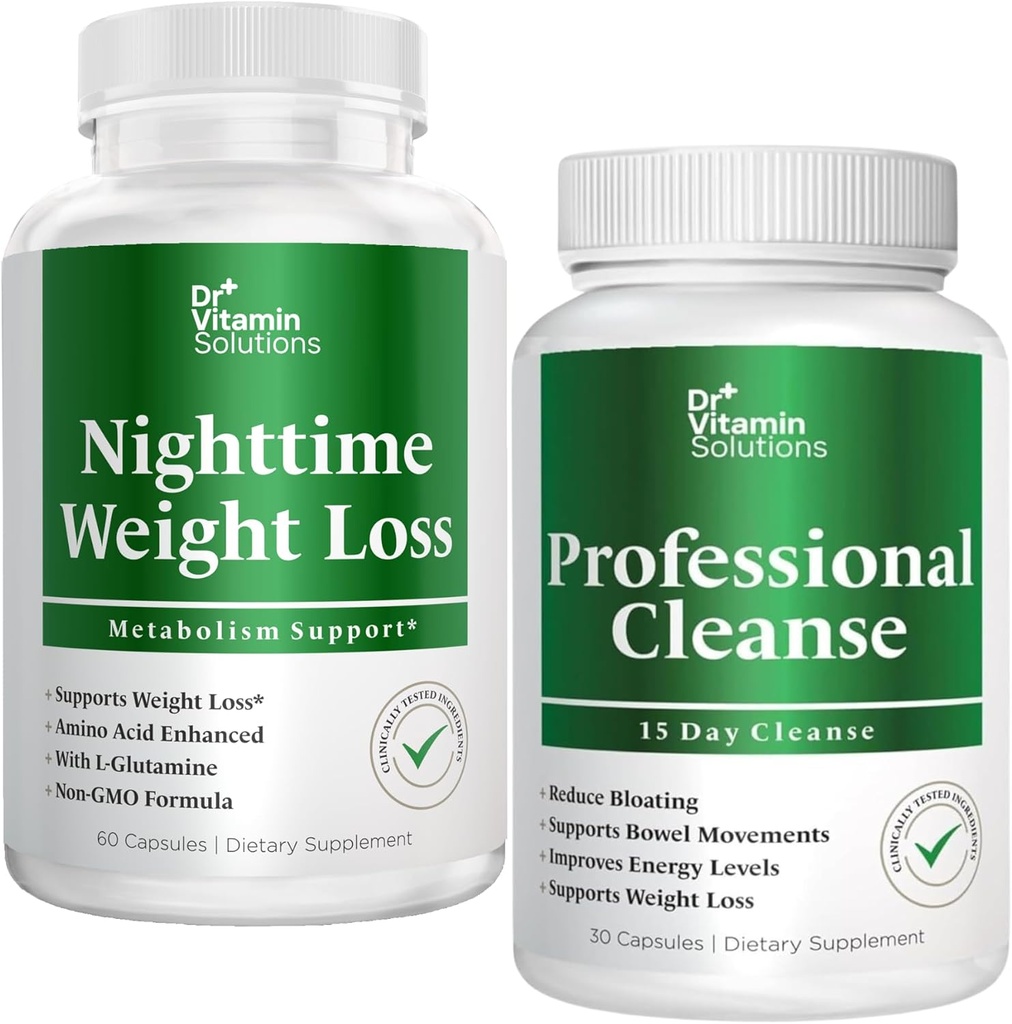 DR VITAMIN SOLUTIONS Night time Fat Burner & 15 Day Cleanse for Bloating & Weight Loss, Bundle, 90 Caps