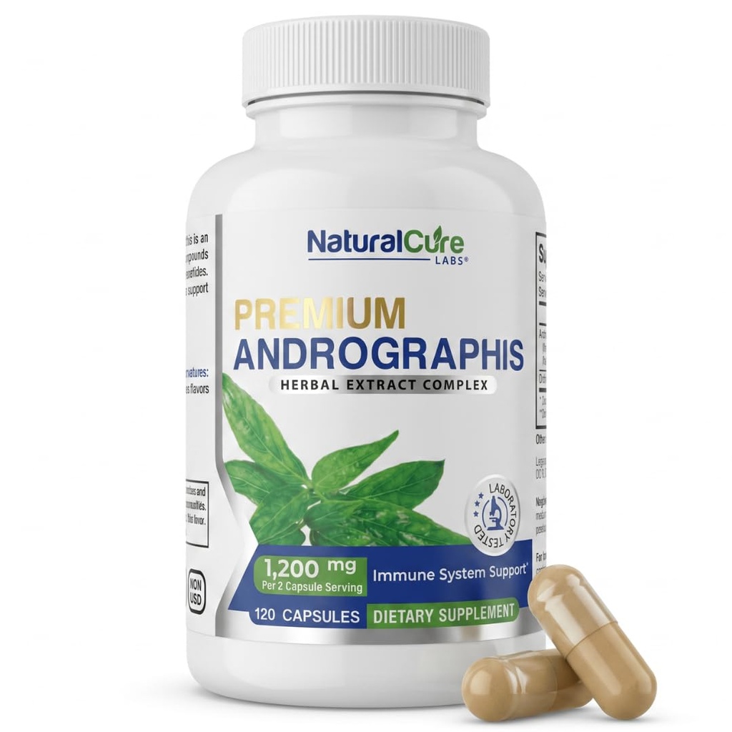 Natural Cure Labs Premium Andrographis Paniculata Extract 1.200mg dengan 100mg Andrographolides Vegan Capsules for Imune & Digetical Support, Non-GMO, Gluten Free, Herbal Dieter Suplemen