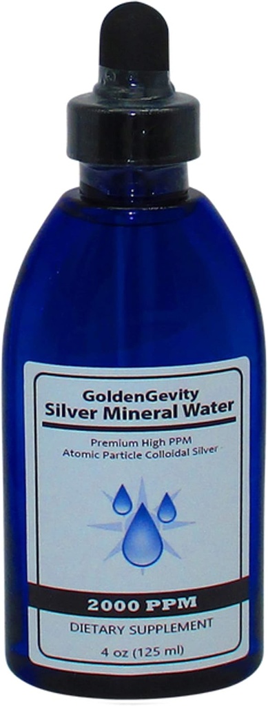 GoldenGevity 2000 PPM Colloidal Silver - 200x Lebih Mampu 124; Bioactive Atomic Ukuran Partikel Perak Trace 124; Tambahan Diet 12.4; 4 Oz Botol