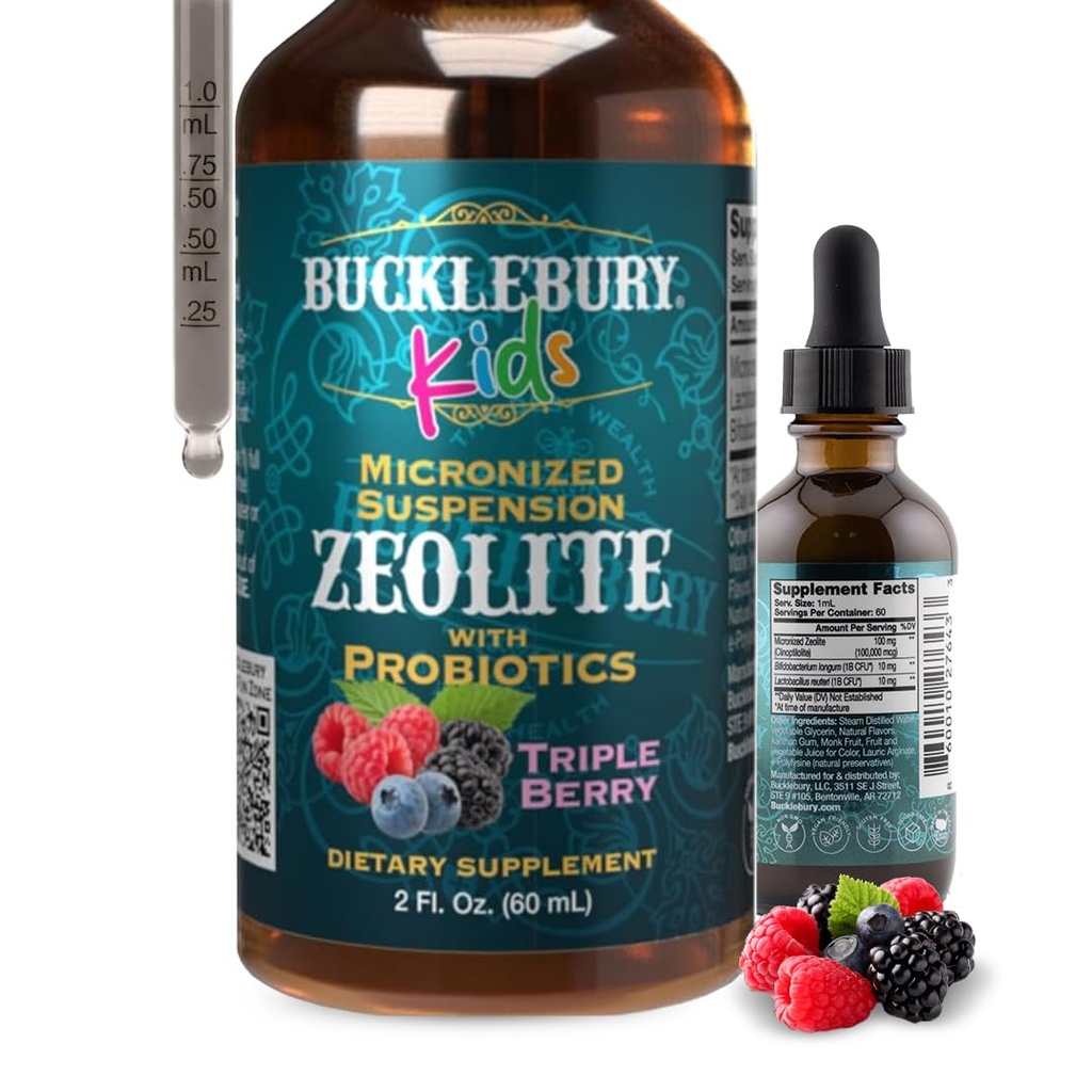 BockLEBURY Cair Zeolite Detox untuk Anak-anak dengan Propole- Gula Free Natural Berry Flavour untuk Anak - Zeolite Heavy Metal Detox dan Imune Dukungan - 2 Fl Oz