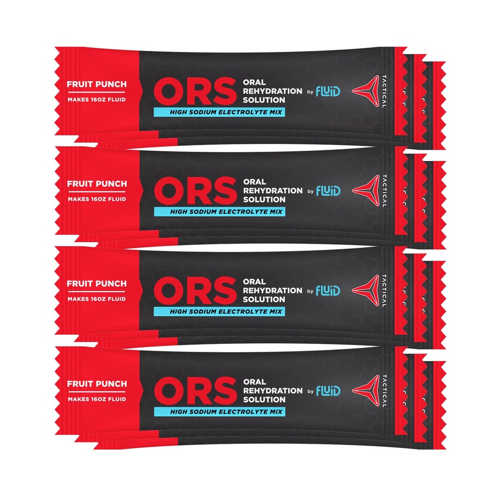 Solusinya Fluid Tactical - ORS (Oral Rehydration Solution), Reover Faster, Extreme Dehydration Electrolites, 12pack (Fruit Punch)
