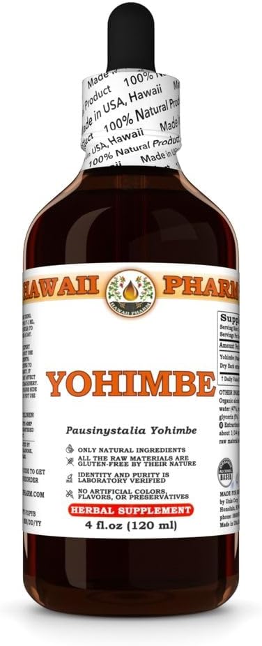 Yohimbe (Pausinystalia Yohimbe) Dry Bark Tacture, Made in Hawaii, All Natural, Vegan, Cair Murni Ekstrak - 4 f.oz