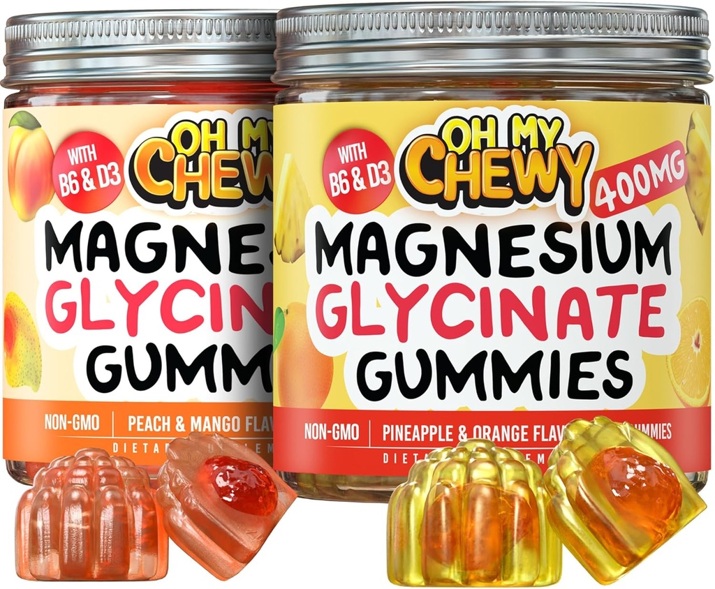 Magnesium Gummies Bundle - 2 Botol (60 Masing-masing) - Pineple Orange & Peach Mangga