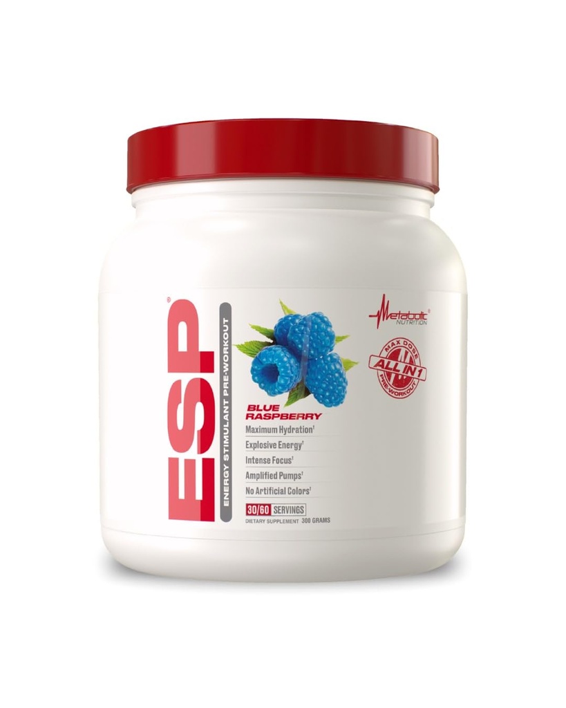 Nuklir Metabolic 124; ESP - Stimulating Pre Workout, Pra Intra Workout Suplement 126; Energy & Endurance Stimulating Atter14; Natural, Safe & Mental Focus 124; Blue Raspberry, 300 Grams (90 Pelayan)