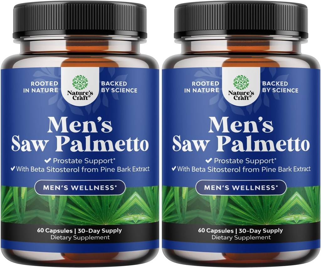 Saw Palmetto for Men with Beta Sitosterol - Saw Palmetto Extract Prostation Supplement for Men 's Health & Better Bladder Control Plus Restoring Suplemen Rambut untuk Kesehatan Rambut untuk Pria - 2 Pack