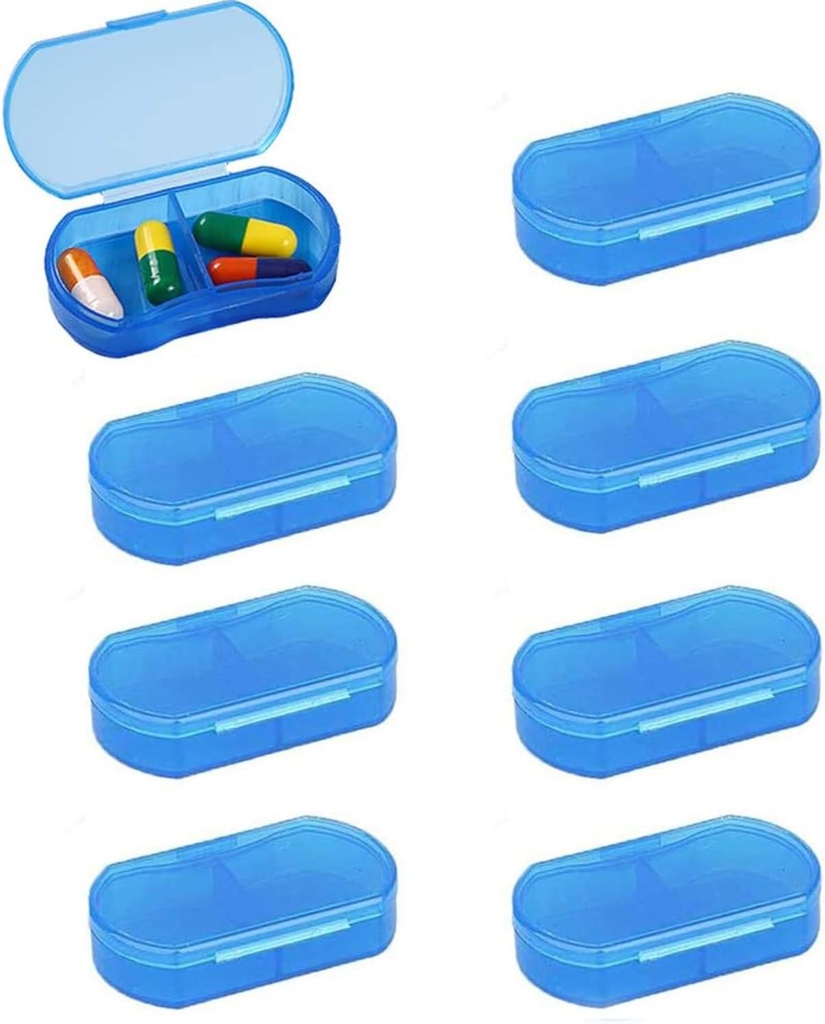 Pocket Penyelenggara Kasus 8PCS Pil Pill Kecil, Kontainer Daily AM & PM, Obat-obatan Holder, Ideal untuk Obat-obatan, Vitamin, Tambahan, Sempurna untuk Perjalanan, Ideal untuk Purse (Biru)