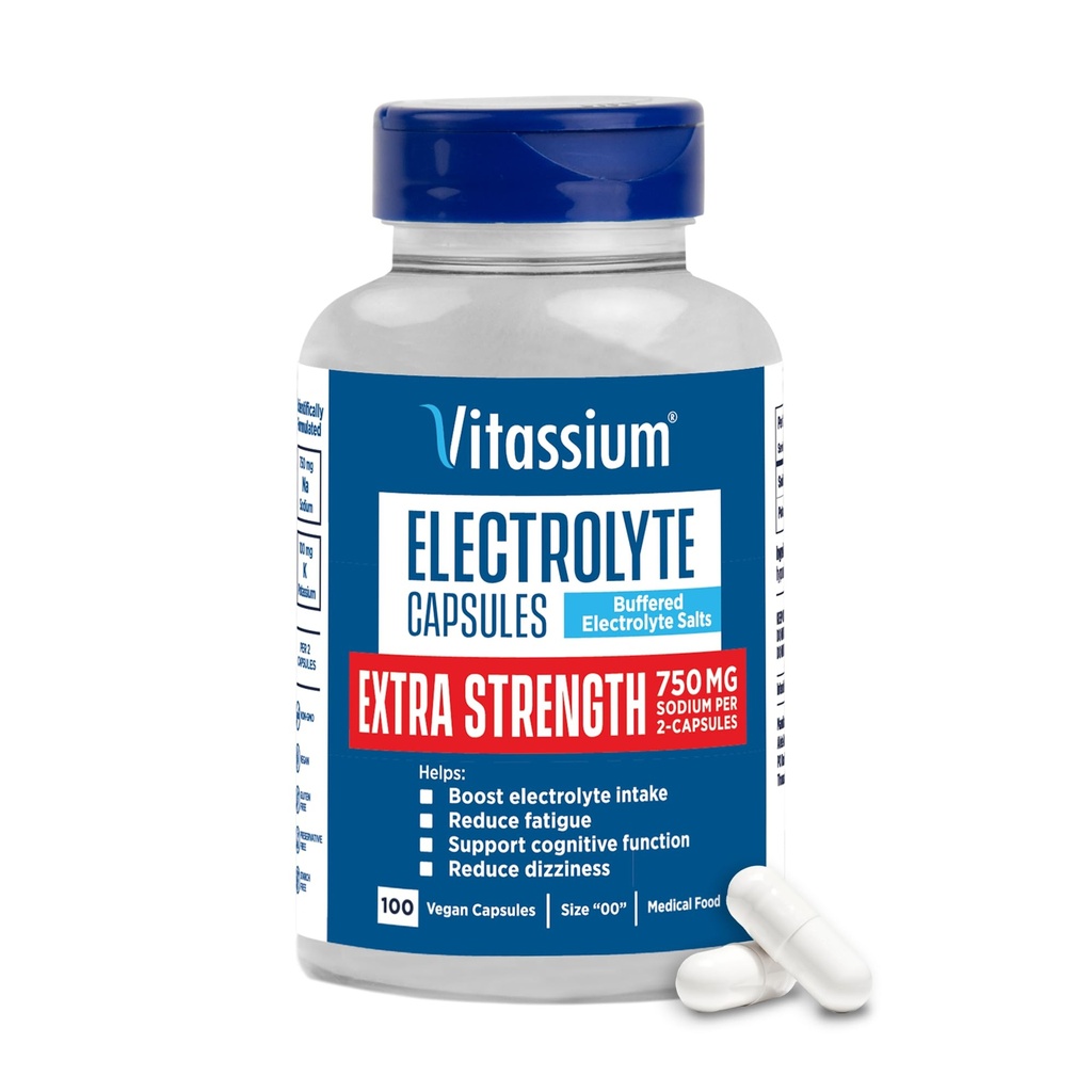 Vitasium Ekstra Kekuatan Elektrolite Capsules, 750mg Sodium untuk The Management of POTS and High Sodium Diets, Unflamited, 100 Salt Pills (Ukuran 00)