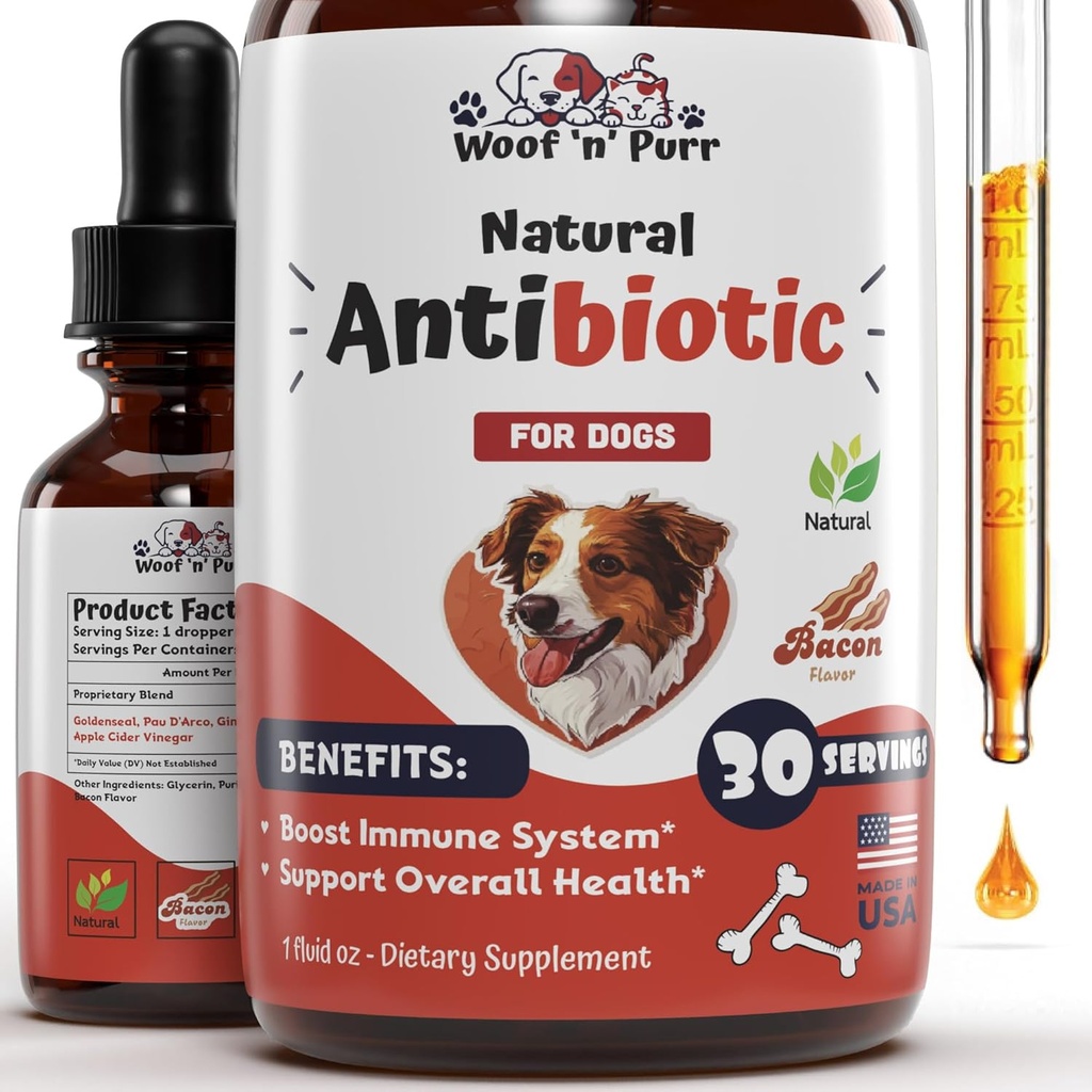 Antibiotik Anjing untuk Infeksi, Batuk, Utis, Alergi, Menggatal 124; Antibiotik Alam bagi Anjing untuk Mendukung Skin, Coat, & Dicerna 124; untuk All Breeds & Ages 124; 1 fl oz