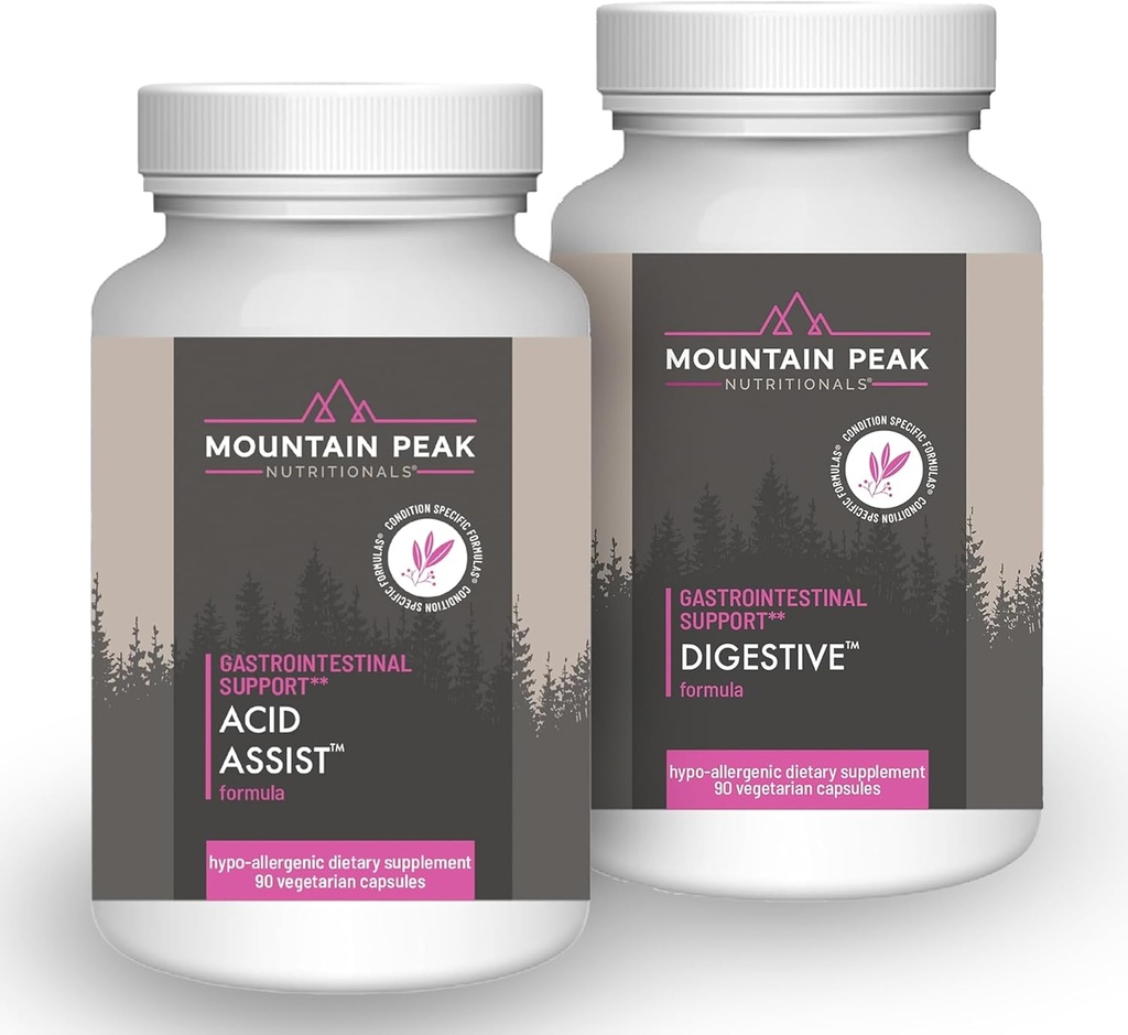 Mountain Peak Nutronionals Active Assist & Digetical Support Combo - Gastrointestinal & Digetical Health - Enzymes, Programs, & Nutrient Support - 90 Vegetarian Capsules Each