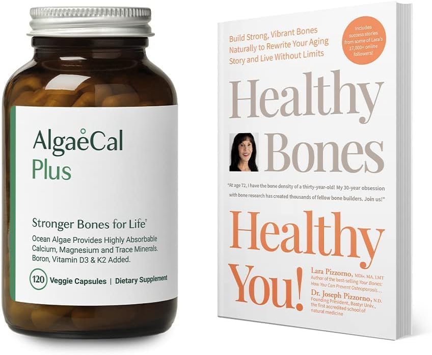 ALGAECAL Bundle Kalsium Supplemen Perempuan & Pria Vitamin D3 & K2, Magnesium dan Buku oleh Lara Pizzorno Kesehatan Tulang Anda, untuk Meningkatkan Kesehatan Tulang, Persediaan 1 Bulan