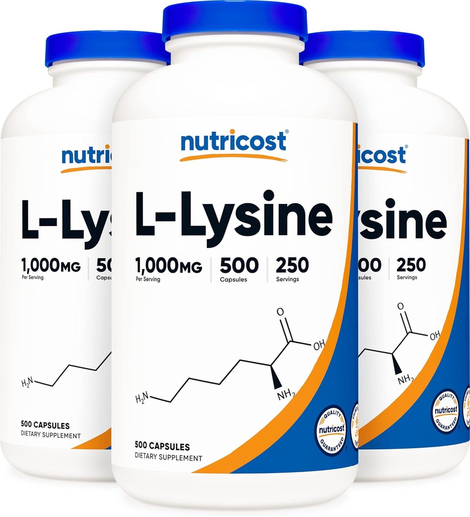 Nutricost L- Lysine 500mg (1000mg Serving), 500 Capsules (3 Botol)