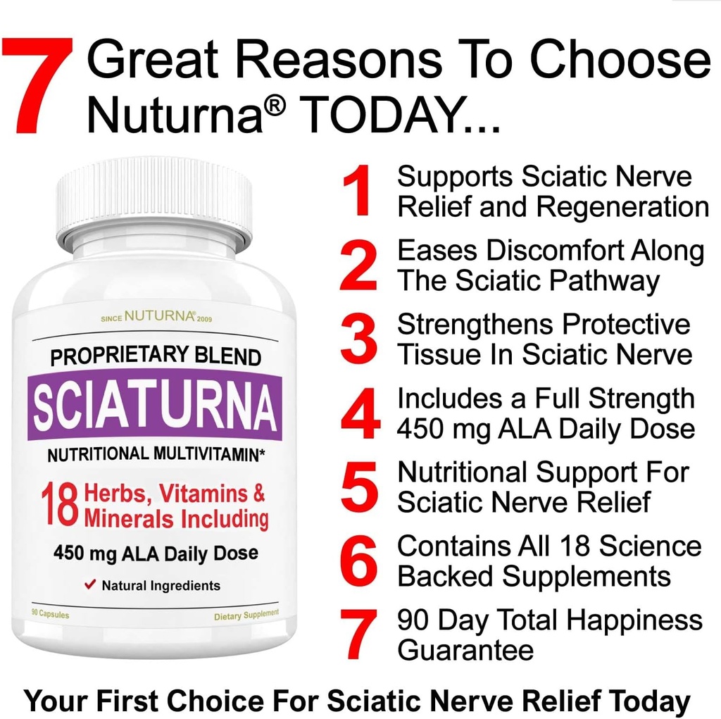 Suplemen Dukungan Nerve Sciatic dengan 450 mg Acid Alpha Lipoic - 18 dalam 1 Super Formula untuk Lower Back, Hip, Lumbar, Thigh, Leg, Foot - Best Natural Sciatic Nerve Relief - 90 Capsules