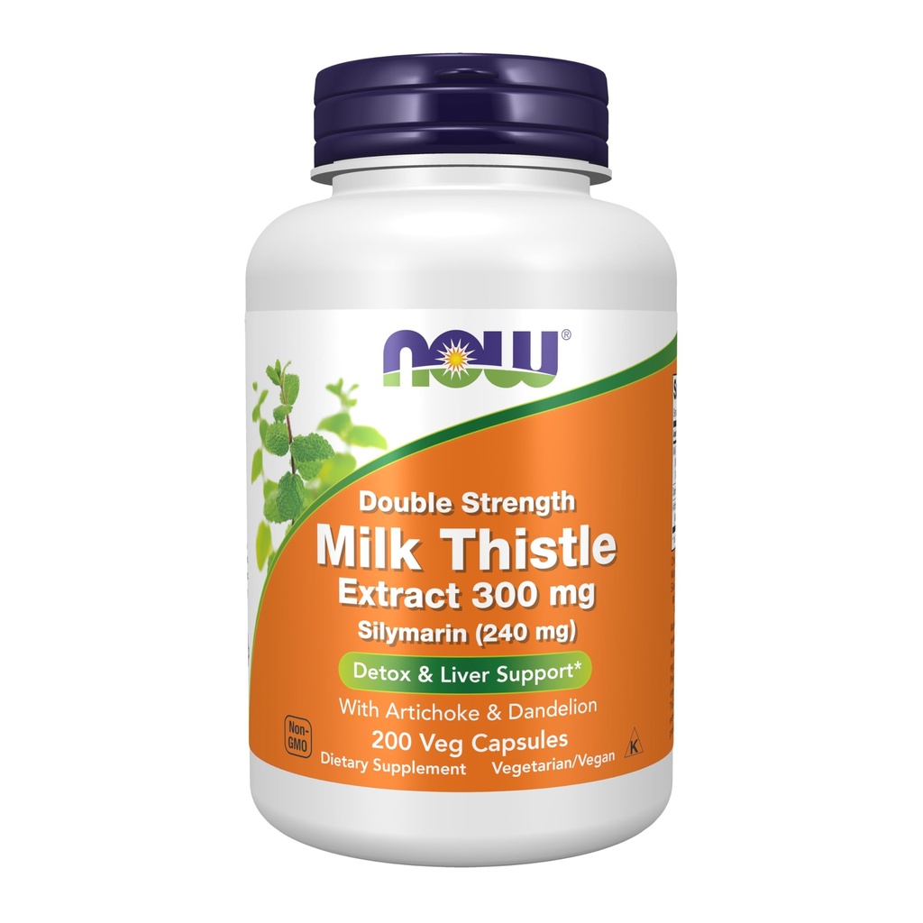 Sekarang Foods Now Foods, (2 Pack) Silymarin, Milk Thistle Ekstrak dengan Artichoke & Dandelion, Kekuatan Ganda, 300 mg, 200 Veg Caps