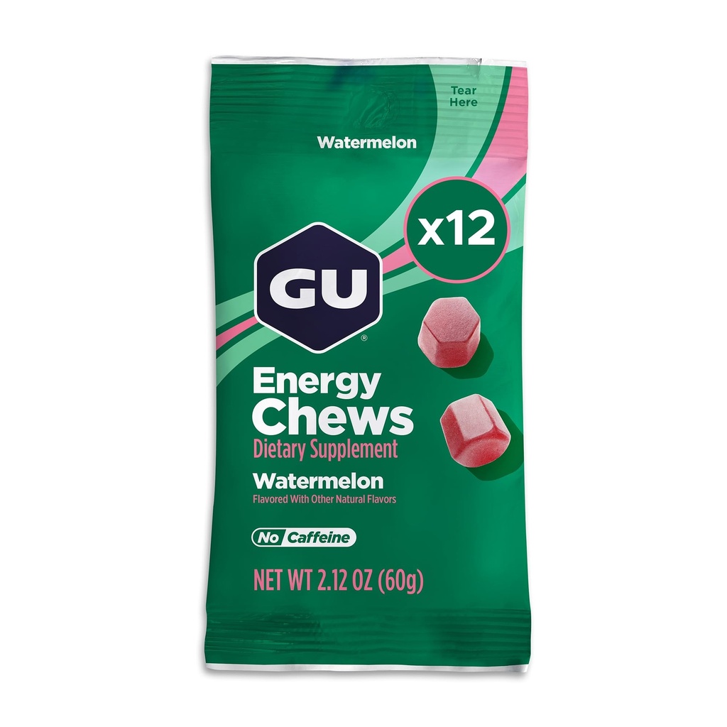 Pemukul Energi GU, Gummies Energi Semangka dengan Elektrolit, Vegan, Gluten- Bebas, Kosher, Caffein - Bebas, dan Dairy- Free On- TheGo Energy untuk Setiap Kerja, 12 Bags (24 Layanan Total)