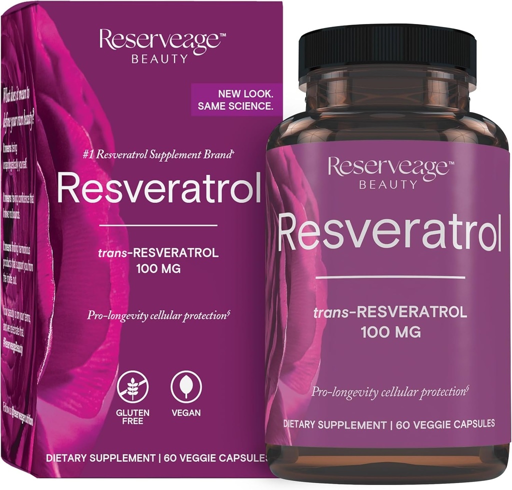 Reveage Beauty, Resveratrol 100 mg, Antioksidant Suplement for Heart and Cellular Healthy Aging and Immune System, Paleo, Keto, 60 Capsules (60 Servings)