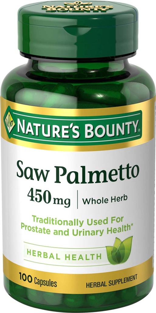 Nature 's Huth Saw Palmetto, Herbal Health Suplemen, Prostate and Urinary Health, 450 mg, 100 Kapsul