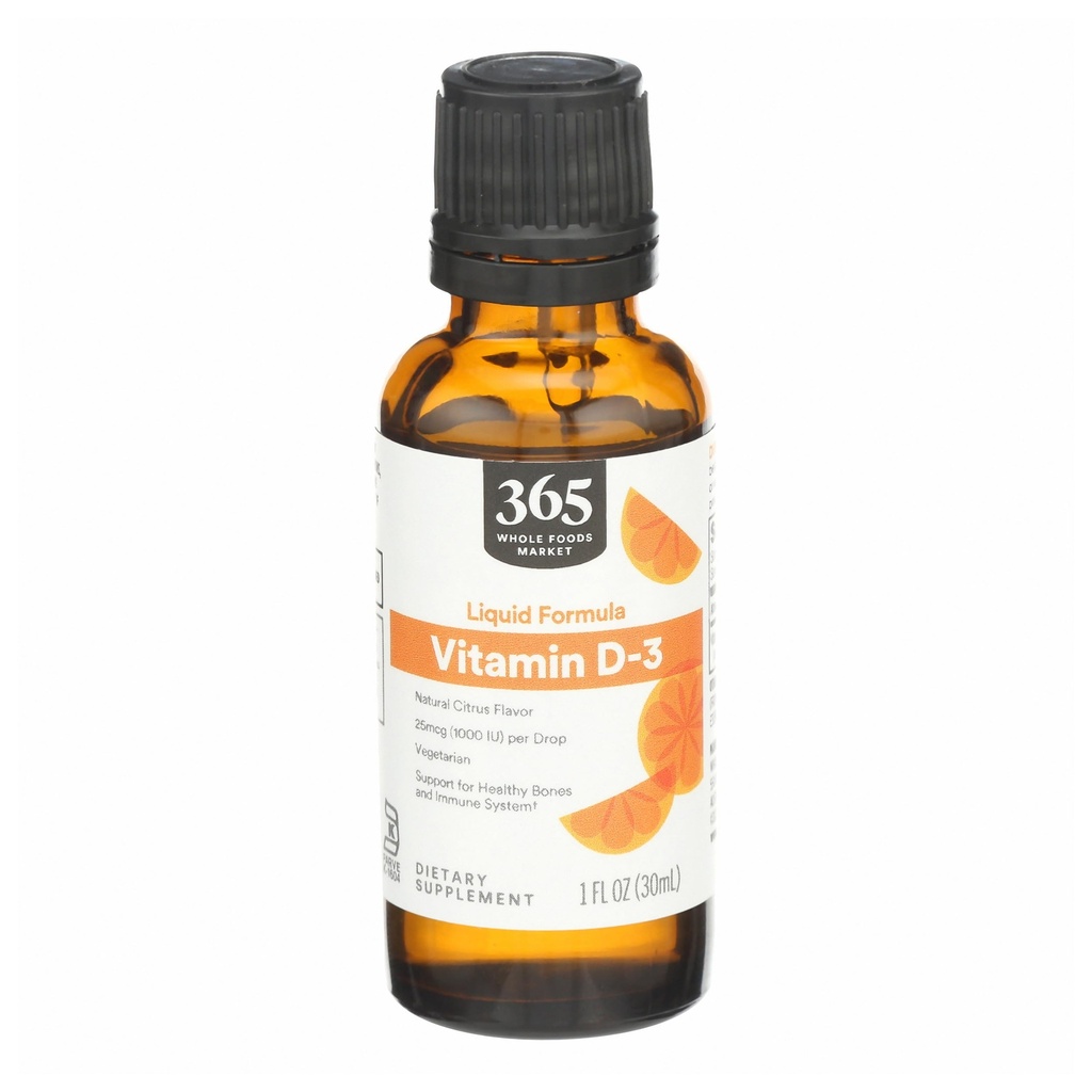 365 oleh Whole Foods Market, Vitamin D-3 Liquid Citrus Flavor 100IU, 1 OZ