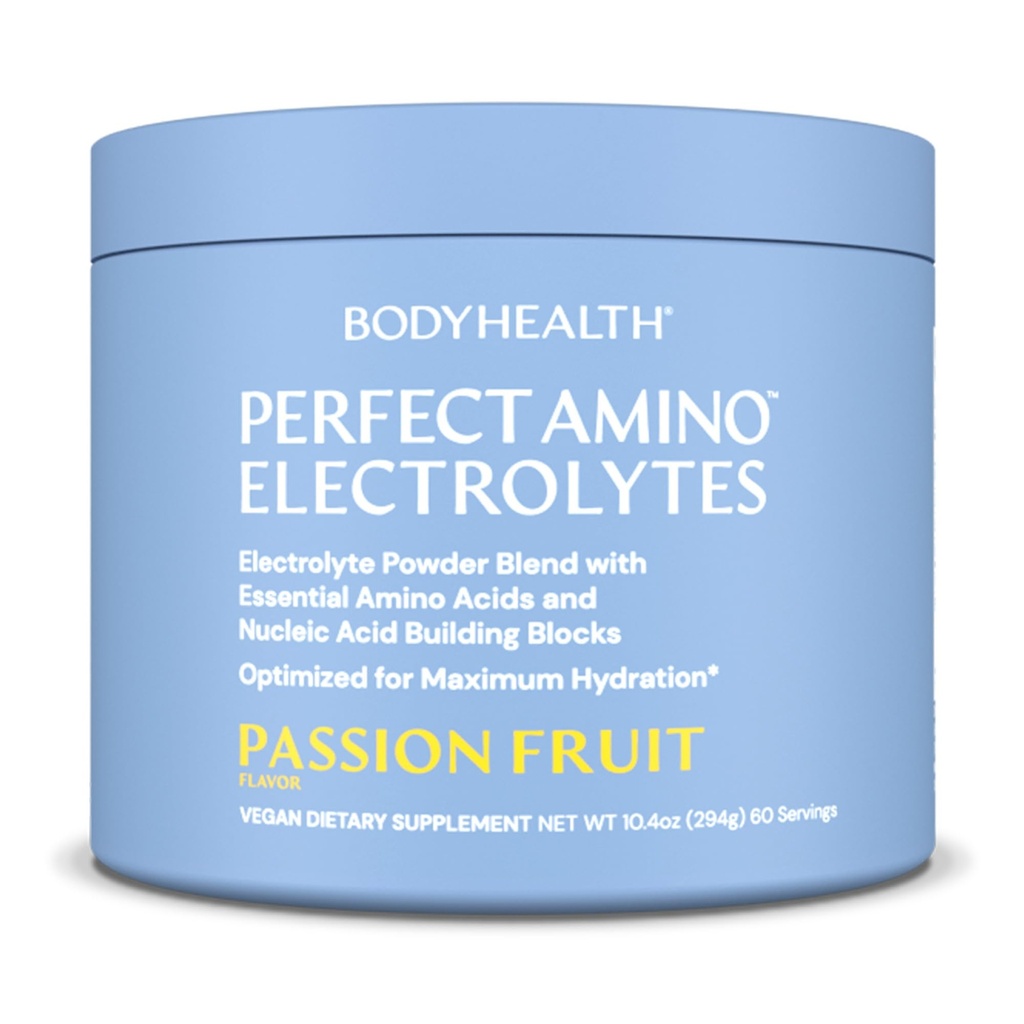 BodyHealth PerfectAmino Electrolytes Powder No Sugar, Hidration Fasting Keto Zero Sugar Electrolytes Minum Mix dengan Trace Mineces Passion Fruit - 60 Servings