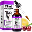 Dog Multivitamin, 15 dalam 1 Dog Multivitamin Liquid Supplemen Drops, Dog Vitamin for Heart Health, Bones, Gabungan, Skin & Coat, Bladder, Immune System Dukung 60ml
