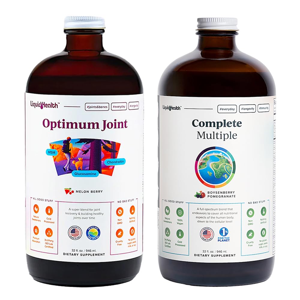 Optimum LIQUIDHEALTH Bersama Glucosamin Chondroitin Suplemen & Lengkap Beberapa Harian Multivitamin Bundle untuk Pria & Perempuan - Dukungan Lone Joint Health, Whole Foods - USA Dibuat, Vegan, Non-GMO