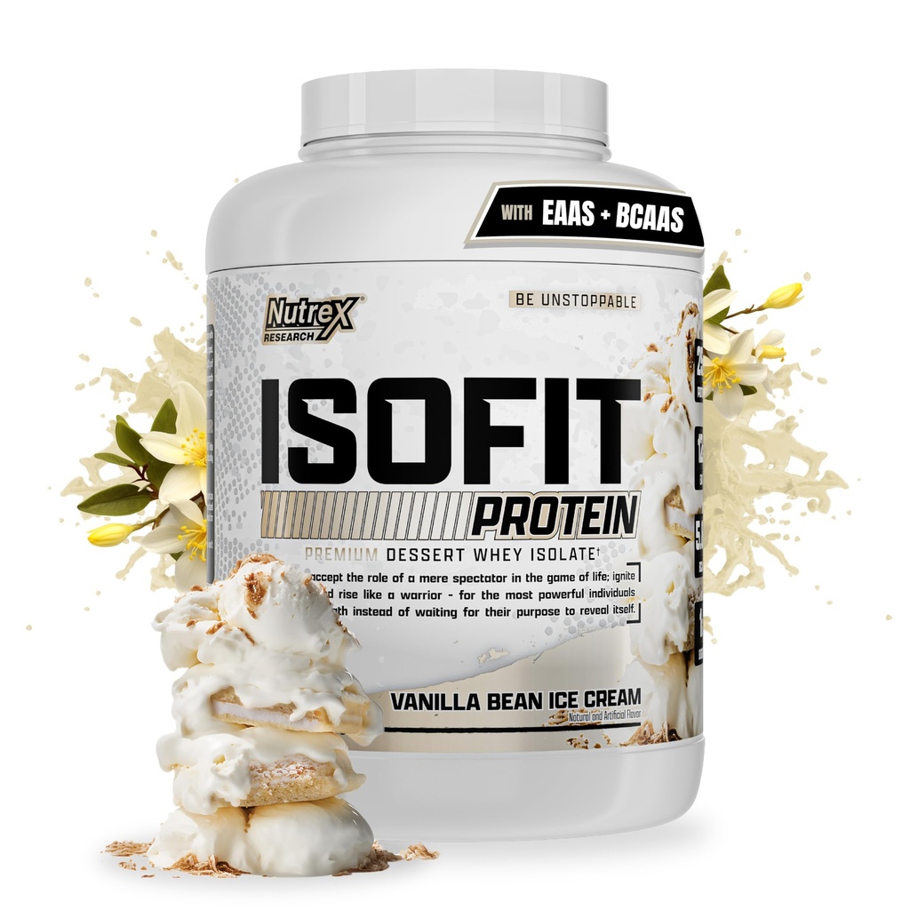 Nutrex Research IsoFit Whey Protein Powder Instantized 100% Whey Protein Isosol (70 Pelayan, Vanilla Bean Ice Cream)