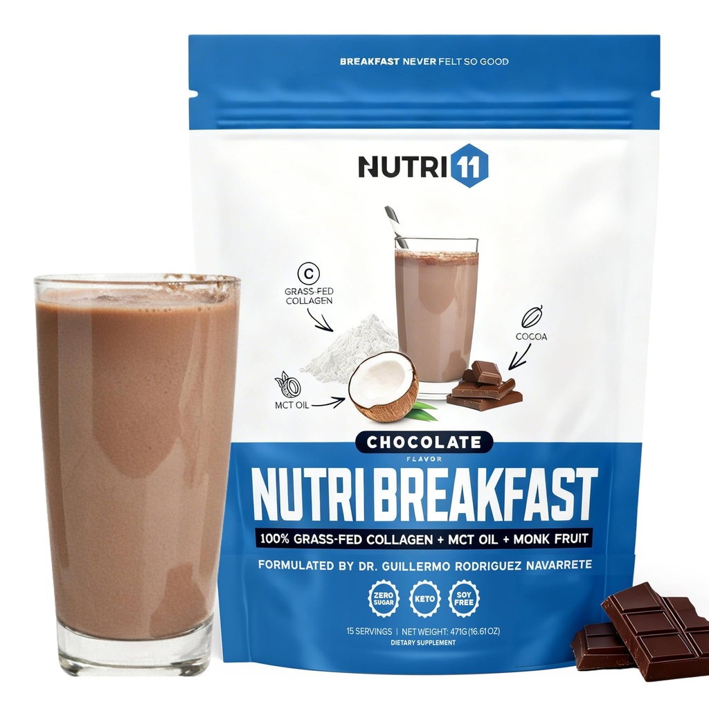 Nutribreakfast by Nutrillermo / Keto Protein Collagen powder with MCT Oil Powder / MCT Oil / Keto Collagen Peptides with Grass- Fed Bovine Collagen Type I & III (15.9, Chocolate)