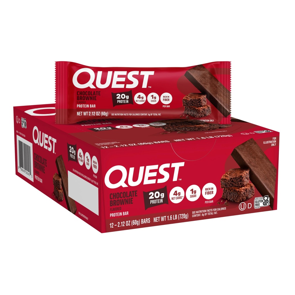 Chocolate Brownie Bar Quest Brownie, 20g Protein, 1g Sugar, 4g Net Carb, Gluten Free, Gluten Free, 12 Count